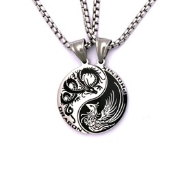 Tapp Collections Dragon and Phoenix Yin Yang 2 316L Stainless Steel Pendant Necklaces Set