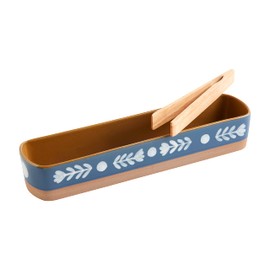 Mud Pie Dotted Cracker Dish Set; Dish 3" X 12" | Tongs 6 1/2"