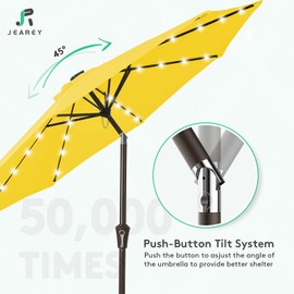 JEAREY Upgrade 9FT LED Lighted Patio Umbrella, Solar Outdoor Umbrella, Tilt Table Umbrella for Pool, Deck & Yard(Yellow)