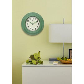 Infinity Instruments 9.75 Inch Retro Escape Midcentury Modern Indoor Round Non-Ticking Silent Battery Operated Easy to Read Wall Clock for Living Room, Bedroom, Kitchen, Home Office, Green