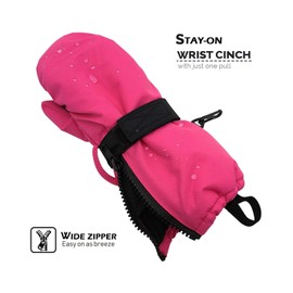 HIGHCAMP Winter Snow Ski Mitten Gloves Waterproof with Zipper on Long Cuff for Kids Toddlers Boy Girl- XS (1-3Y)