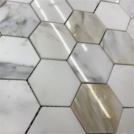 Stone Center Online Calacatta Gold Marble 2 inch Hexagon Mosaic Tile Polished Kitchen Bath Wall Floor Backsplash Shower (1 Sheet)