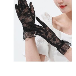 Priaora 2 Pairs Lace gloves Elegant Short Gloves Summer Gloves Women ladies gloves for Wedding Party and Tea Party Evening Gloves black, white (K150-2)