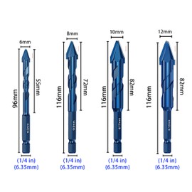 Eccentric Drill Precision Drilling 6/8/10/12mm Glass Tile Ceramic Punching Rock Slab Triangle Drill bit High Hardness,5 Pcs Set 1/4" (6mm)