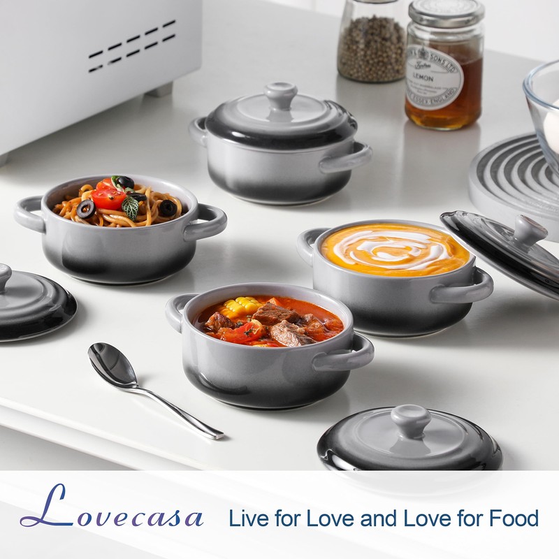 LOVECASA Mini Cocotte with Lid,12 OZ Small Casserole Dish for