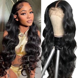 26 inch Body Wave Lace Front Wigs Human Hair Pre Plucked HD Transparent Lace Closure Wig Human Hair Natural Hairline with Baby Hair 150 Density Glueless Human Hair Wigs for Black Women Natural Color