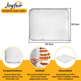 Joyfair Baking Paper 100 Sheets, Rectangular, Waterproof, Greaseproof, Non-Stick Baking Paper Cuts, 40.3 x 30.2 cm, Wax Paper, Cheese Paper for Burgers, Pizza, Sandwiches, Meat, White
