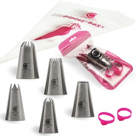 Cangool Icing Nozzle Large Set Pattern #1E #2D #2DZ #9FT #8A - Perfect Addition to Icing Bags with Nozzles - Large Creations Made Easy