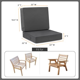 Favoyard Deep Seat Patio Cushion Set 22 x 22 Inch Waterproof Outdoor Chair Cushions for Patio Furniture with Fade Resistant and Removable Cover with Handle & Adjustable Straps for Patio, Yard, Garden