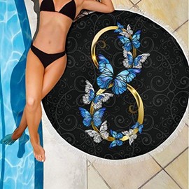 FreedomLook Infinity Butterfly Comfortable Rounded Beach Pool Picnic Towel Blanket - Multipurpose Outdoor Beach Mat