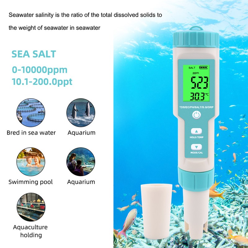 7 in 1 PH/TDS/EC/ORP/S.G/Salinity/Temperature Multi-Parameter Pocket Water Quality Tester with