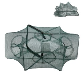 Vbest life 6/12 Holes Nylon Fishing Net, Automatic Shrimp Cage Foldable Crab Fish Trap Cast(6 Holes)