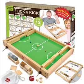 Big Flick n Kick: Wooden Multi Tabletop Indoor Portable Board Games for Kids and Family