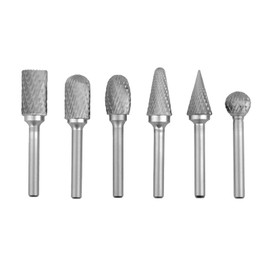 Carbide Rotary Bar, Router Bit, Carbide Bar, Set of 6, Tungsten Processing, Double Cut, Deburring, Heavy Grinding, Metal, Non-Metal, Compatible with Case (Shaft Diameter Φ 0.2 inch (6 mm), Blade Width 0.6 inch (14 mm))
