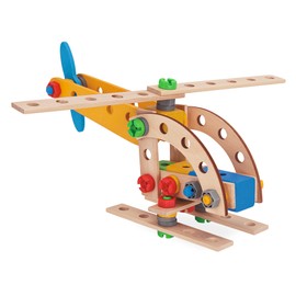 Eichhorn - 100039022 - Constructor Kranwagen, 70-teilig, Holzspielzeug-Konstruktionsset, 4 Verschiedene Modelvarianten baubar, Holzbaukasten, Motorikspielzeug ab 3 Jahren