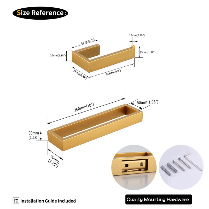 GERZWY Bathroom 2-Piece Accessory Set Gold Stainless Steel Toilet Paper