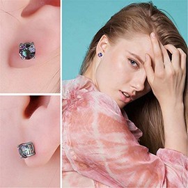 18K White Gold Plated Round Rainbow Quartz Stud Earrings Colourful Fashion CZ Stud Earrings Hypoallergenic for Women Men Jewelry Gifts