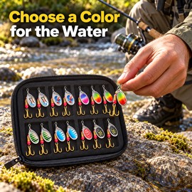 16-Piece Metal Spinner Fishing Lure Set with Portable Storage Bag for Bass, Pike and Trout