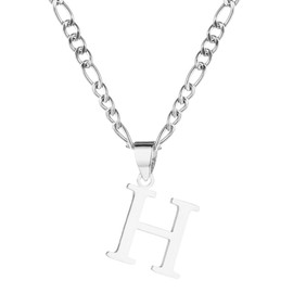 kelistom Gold Initial Necklace for Women Men 14K Gold Silver Tone Stainless Steel Letters Figaro Chain Necklace, Capital Monogram Necklace Alphabets from A-Z (H, White, chain length:22")