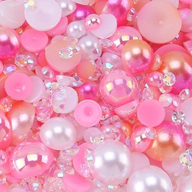 30g Colorful Half Round Pearls Pink,Flatback Pearl Beads for Embellishment DIY Crafting(3MM-10MM)
