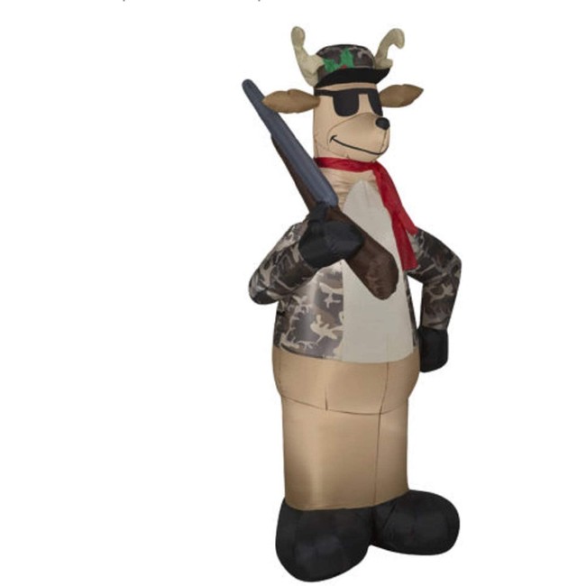Christmas Inflatable 6' Camo Reindeer Hunter Holding Rifle by Gemmy