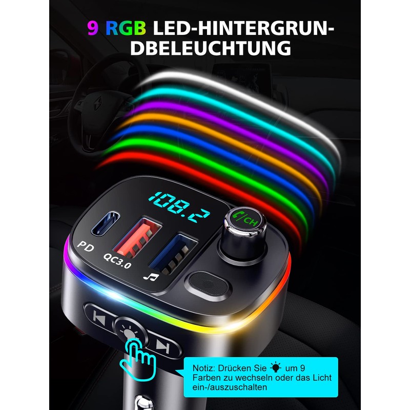 Mohard Bluetooth Adapter Auto, PD 18W&QC3.0 FM Transmitter Auto, 9