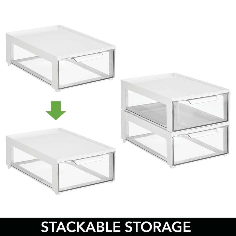 mDesign Plastic Stackable Office Storage Organizer Bin Containers with Front