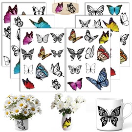 Rub On Sticker Butterfly, Pack of 6 A5 Rub On Stickers, Rub On Foil Transfer Stickers, Rub On Butterfly, for Furniture, Glass, Wood, Scrapbooking, DIY Craft Decoration (Butterfly)