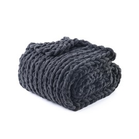 YnM Chunky Throw Blanket, Medium-Weight, Hand Knitted with Chenille Yarn, Skin Friendly, Ventilated and Breathable, Machine Washable, Home Décor Piece for Couch, Sofa and Bed (Lava Grey, 50x60 Inch)