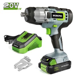 WORKPRO 20V Cordless Impact Wrench, 1/2-inch, 320 Ft Pounds Max Torque, 2.0Ah Li-ion Battery with Fast Charger, Belt Clip for Easy Carrying - Type: 320 ft-lbs