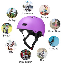 FAYDUDU Kids Bike Helmet Toddler Skateboard Helmets for Ages 3-13 Years Boys Girls CE Certified Safety Adjustable Multi-Sport Roller Skating Scooter Cycling Helmet (Purple, S)