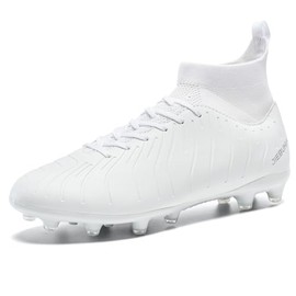 KouAzAz Men's Women's Soccer Shoes High-Tops Lace-Up Non-Slip Spikes Outdoor Sports Athletic Football Cleats White