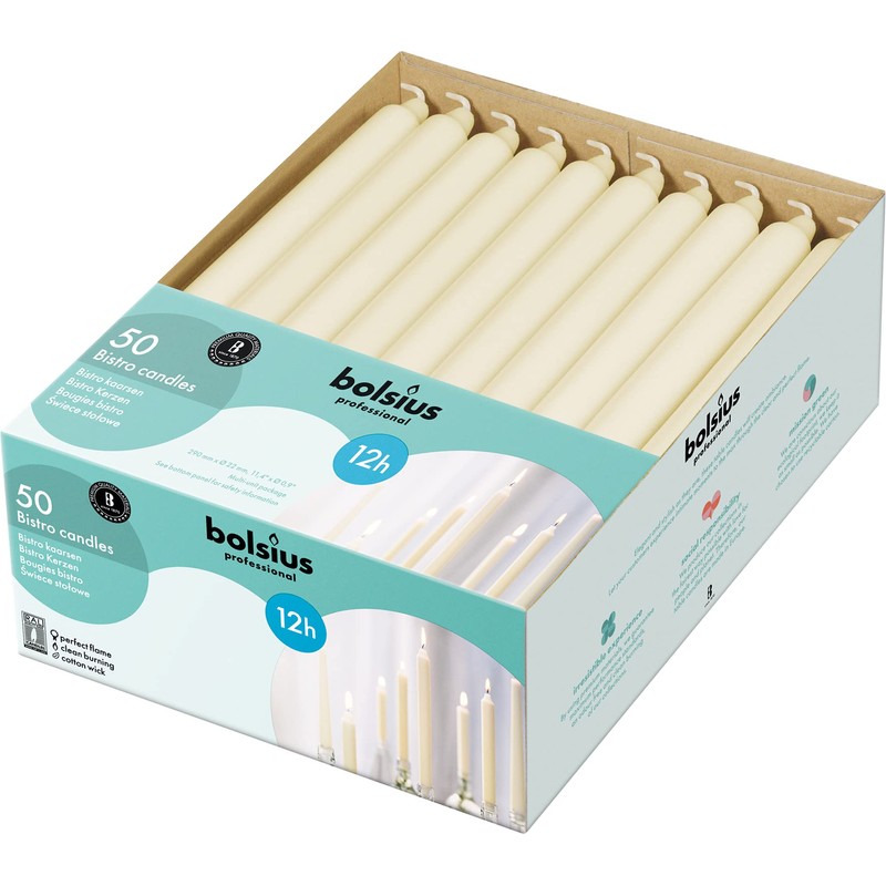BOLSIUS Ivory Candlesticks Bulk Pack 50 Count - Unscented Dripless
