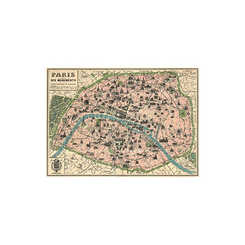 Vintage Paris Map Monuments Poster by Cavallini & Co. 20"