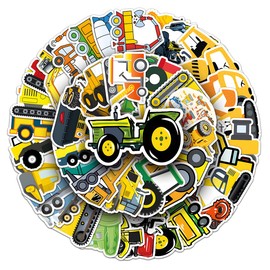 50 Piece Excavator Sticker Set, Waterproof Car Tractor Sticker, Car Construction Machinery Tractor Sticker, Creative DIY for Laptop, Mobile Phones, Skateboard, Luggage etc., Suitable for Adults and