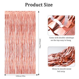Luoqun88 2 PCS 3.2 x 6.5ft Glitter Gold Tinsel Curtain, Foil Fringe Curtain Backdrop Party Streamers Curtain Photo Backdrop Decoration for Birthday School Graduation Girls Party Decorations -Rose Gold