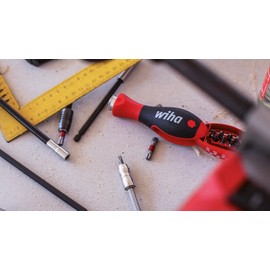 WIHA 38090101 Screwdriver with Built-In Bit Magazine Magnetic 1/4 Inch