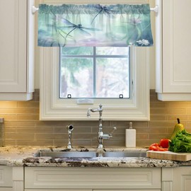 YETTASBIN Dragonfly Valance Kitchen Curtain for Windows 1 Panel, Semi Sheer Short Window Treatment Rod Pocket Valances for Bathroom Living Room Home Kitchen Decor, 54 x 18 Inch