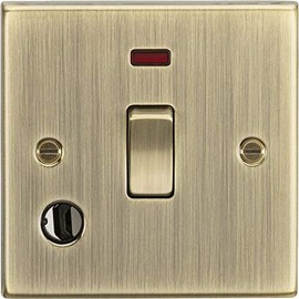 Knightsbridge CS834FAB 20A 1G DP Switch with Neon & Flex Outlet - Square Edge Antique Brass