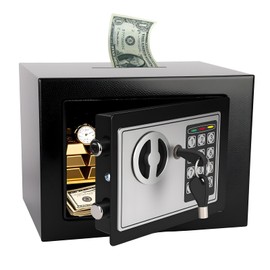MAESTON Mini Electronic Safe Box with Digital Keypad & Keys, Small Safe Deposit Boxes with Coin Slot, Safety Boxes for Home Office Dorm, Drop-resistant & Durable, For Cash, Jewelry, Passport,Gun