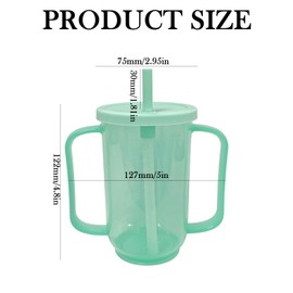 KFSCIP Sippy Cup for Adults, Non Spill Drinking Cups for Elderly with Straw and Lid, Spill-Proof Adult Sippy Cups for Bedridden Patients, Hospital and Convalescent Care, Green, 122 * 127mm
