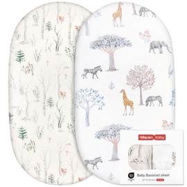 GLLQUEN BABY Bassinet Crib Sheets Set, Breathable Cozy Fitted Mattress Sheet, Elastic Travel Crib Fashionable Floral Pattern, Standard Cradle Safe Sheets for Baby Boy Girls 32"X16" (Forest)