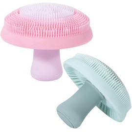 Beomeen Mushroom Silicone Face Scrubber 2 in 1, 2 Pcs Removable Facial Cleansing Exfoliator Brush, Soft Manual Face Wash Scrub Brush for Deep Cleaning, Exfoliating and Massaging, Pink+Blue
