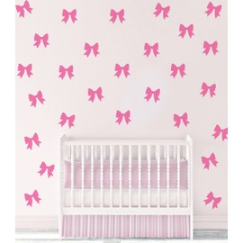 Bow Wall Decals – Cute Girls Room Ribbon Wall Stickers for Nursery, Bedroom, or Playroom (Hot Pink)