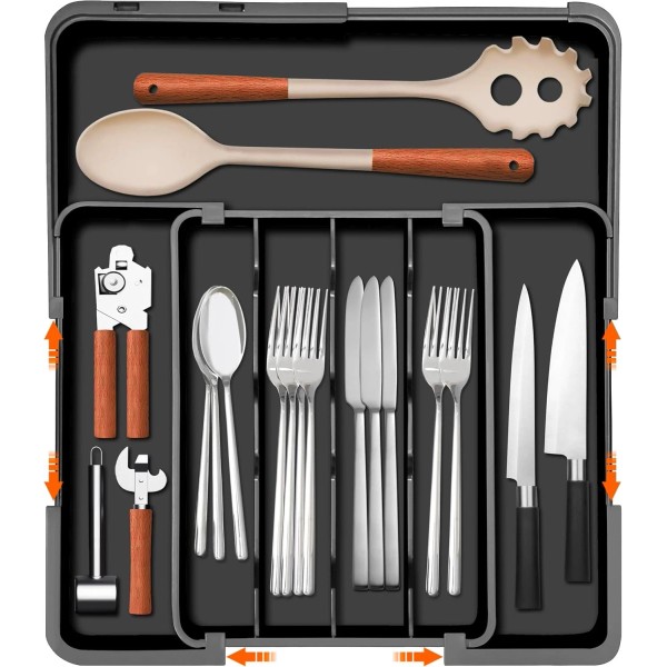 Homecor Silverware Organizer Expandable Kitchen Drawer with 7 Black