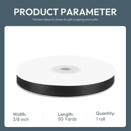 KMER LIFE 3/8" Wide x 50 Yards Black Single Faced Polyester Satin Ribbon, Black Satin Ribbon Perfect for Wedding Decor, Wreath, Crafts, Gift Wrapping & Other Projects (Black)