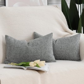 Madizz Set of 2 Faux Linen Cushion Covers, Soft Decorative Cushion Cover for Sofa, Bedroom, Grey, 30 x 50 cm, Rectangular