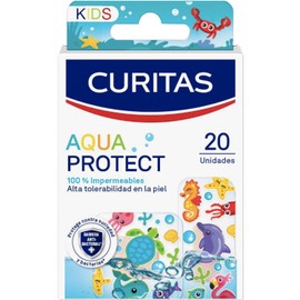 Curitas, Aqua Protect Kids, Venditas adhesivas para heridas pequeñas, 100% Impermeable, Caja con 20 unidades