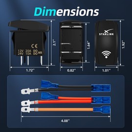 DaierTek Starlink Rocker Switch SPST 5 Pin Starlink Dish Toggle On/Off Heavy Duty Waterproof Marine Rocker Switch 12V 24V Jumper Wires for Satellite Signal Reception