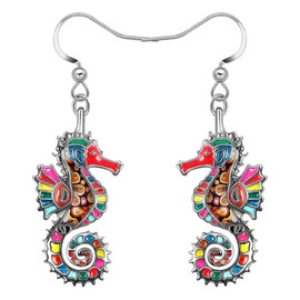 NEWEI Cute Enamel Whale Octopus Jellyfish Shark Earrings Seahorse Beach Jewellery for Women Girls Sea Animals Gifts, enamel, No Gemstone